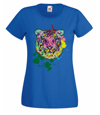 Print z kolorowym tygrysem - Koszulka z nadrukiem - Zwierzęta - Damska