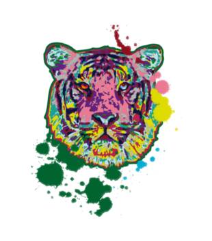 Print z kolorowym tygrysem - Koszulka z nadrukiem - Zwierzęta - Damska
