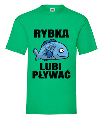 Bo rybka przecież lubi pływać...  - Koszulka z nadrukiem - dla wędkarza - Męska