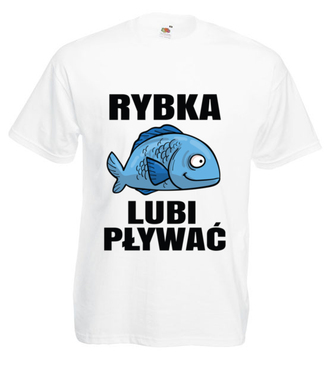 Bo rybka przecież lubi pływać...  - Koszulka z nadrukiem - dla wędkarza - Męska