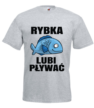 Bo rybka przecież lubi pływać...  - Koszulka z nadrukiem - dla wędkarza - Męska