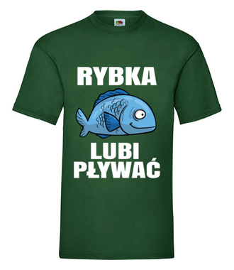 Bo rybka przecież lubi pływać...  - Koszulka z nadrukiem - dla wędkarza - Męska