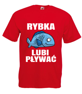 Bo rybka przecież lubi pływać...  - Koszulka z nadrukiem - dla wędkarza - Męska