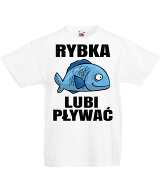 Bo rybka przecież lubi pływać...  - Koszulka z nadrukiem - dla wędkarza - Dziecięca
