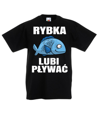 Bo rybka przecież lubi pływać...  - Koszulka z nadrukiem - dla wędkarza - Dziecięca