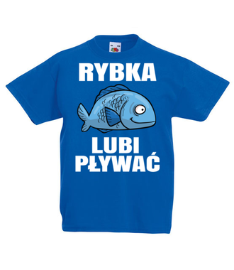 Bo rybka przecież lubi pływać...  - Koszulka z nadrukiem - dla wędkarza - Dziecięca