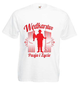 Pasją i życiem- wędkarstwo. - Koszulka z nadrukiem - dla wędkarza - Męska