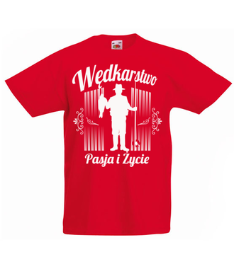 Pasją i życiem- wędkarstwo. - Koszulka z nadrukiem - dla wędkarza - Dziecięca