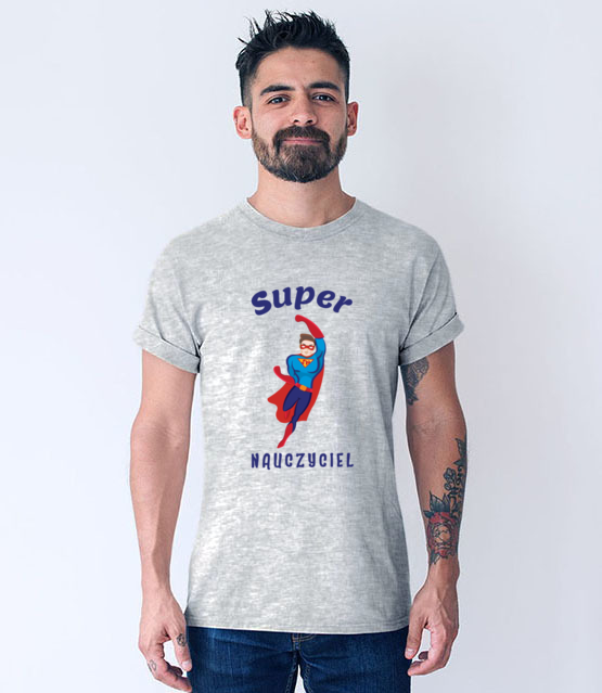 Super moc super nauczyciel koszulka z nadrukiem dzien nauczyciela mezczyzna jipi pl 1207 57