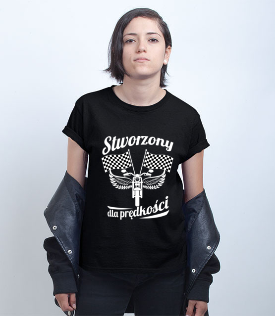 Stworzony dla predkosci koszulka z nadrukiem dla motocyklisty kobieta jipi pl 1476 70