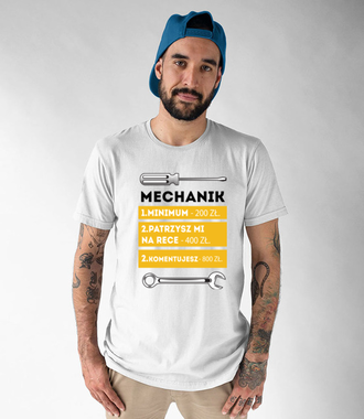 Z cennikiem na koszulce - Koszulka z nadrukiem - Dla mechanika - Męska
