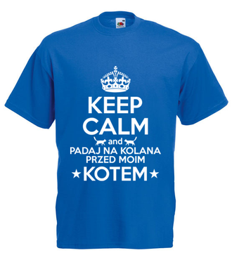 Na kolana przed kotem - Koszulka z nadrukiem - Miłośnicy kotów - Męska