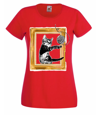 Kot w ramce vintage - Koszulka z nadrukiem - Miłośnicy kotów - Damska