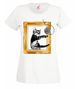 Kot w ramce vintage - Koszulka z nadrukiem - Miłośnicy kotów - Damska
