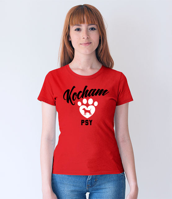 Kocham psy bezwarunkowo koszulka z nadrukiem milosnicy psow kobieta jipi pl 1672 66